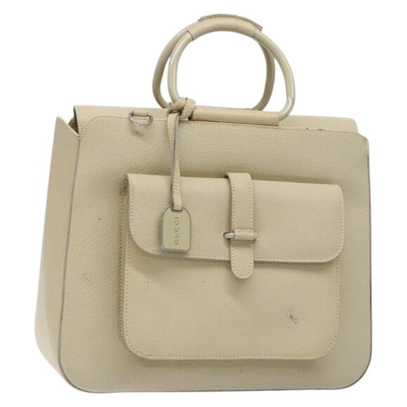 GUCCI Hand Bag Leather Beige 000 2058 0307 5 Auth 133378 - Picture 1 of 16
